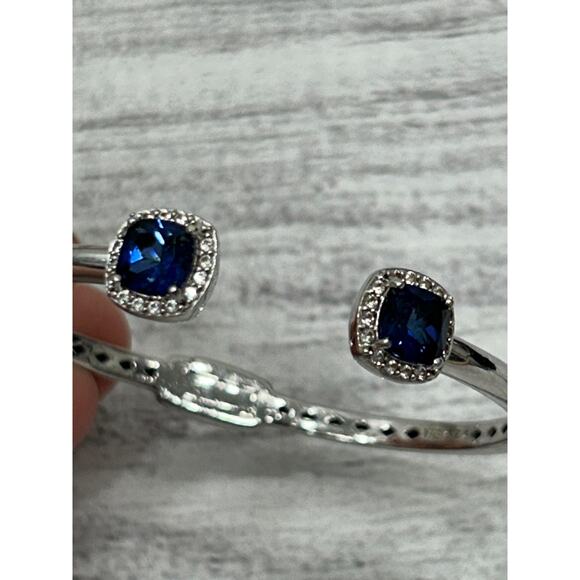 EMA Signed Sterling Silver 925 Lab Created Sapphires CZs Hinged 6.5” Bracelet - Picture 3 of 9
